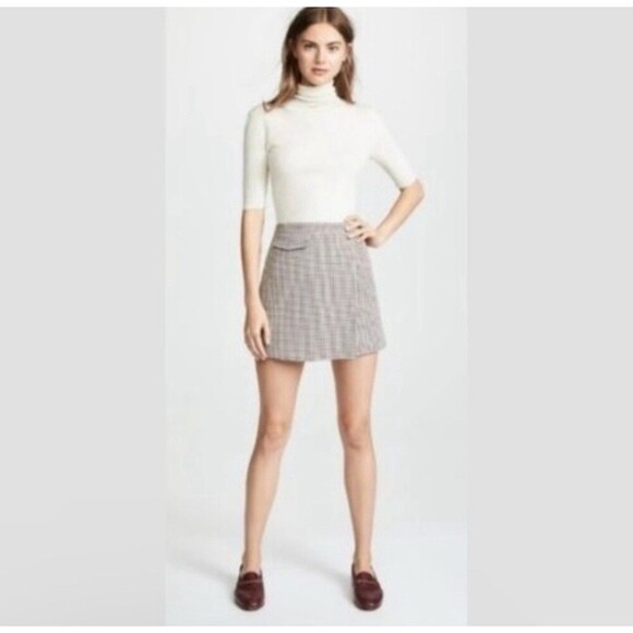 Theory Women's Snap Mini Skirt Fremont Plaid Wool Blend Size 6 Preppy Academia - Picture 1 of 11